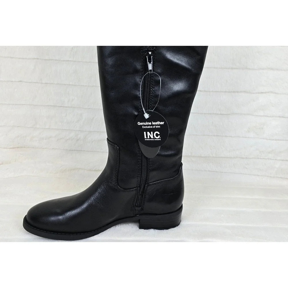 INC‎ Womens Fawne Black Leather Knee-High Boots Size 5.5